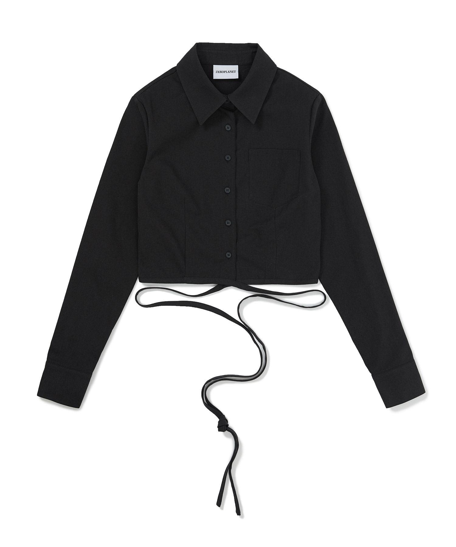 크롭 레이스업 리본 셔츠 [BLACK] 김나영이 착용한 제로플래닛